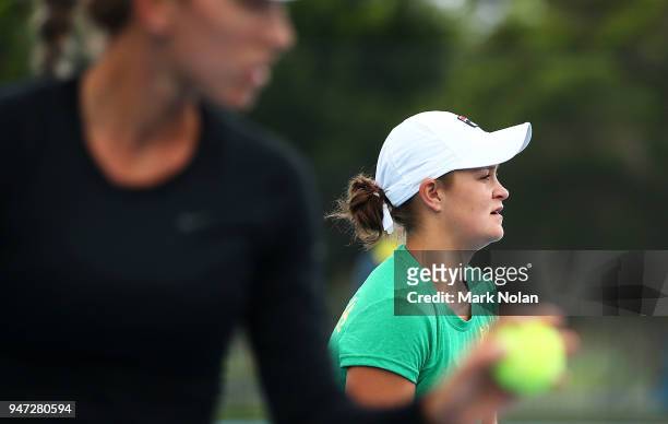 Ashleigh Barty of Australia practices after a media opportunity ahead of the Australia v Netherlands Fed Cup World Group Play-off at Wollongong...