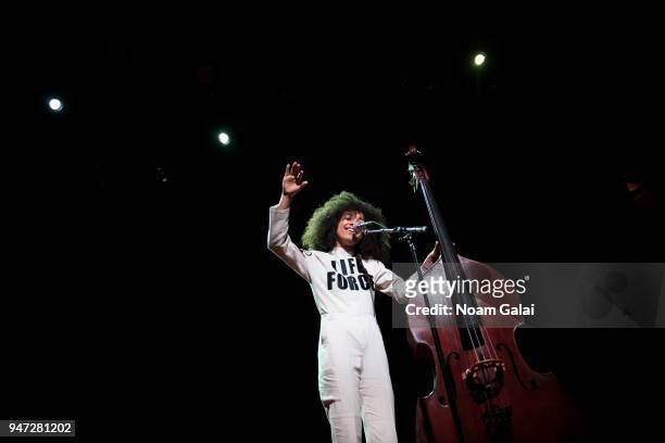 Esperanza Spalding performs at the 2018 New York Live Arts Gala at Irving Plaza on April 16, 2018 in New York City.