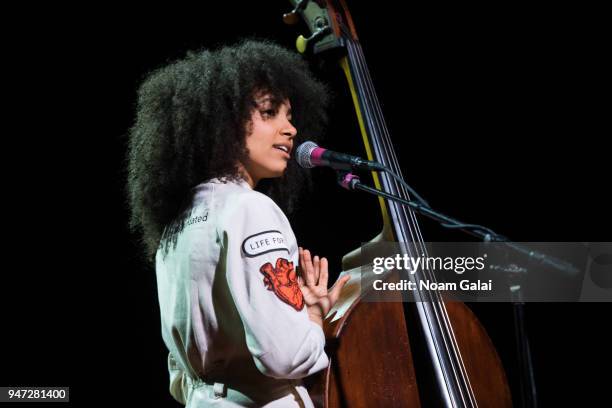 Esperanza Spalding performs at the 2018 New York Live Arts Gala at Irving Plaza on April 16, 2018 in New York City.