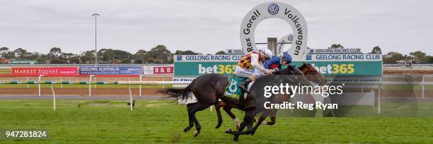 Zuers ridden by Jordan Childs wins the Geelong Homes F&M Maiden Plate at Geelong Racecourse on April 17, 2018 in Geelong, Australia.