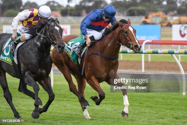 Zuers ridden by Jordan Childs wins the Geelong Homes F&M Maiden Plate at Geelong Racecourse on April 17, 2018 in Geelong, Australia.