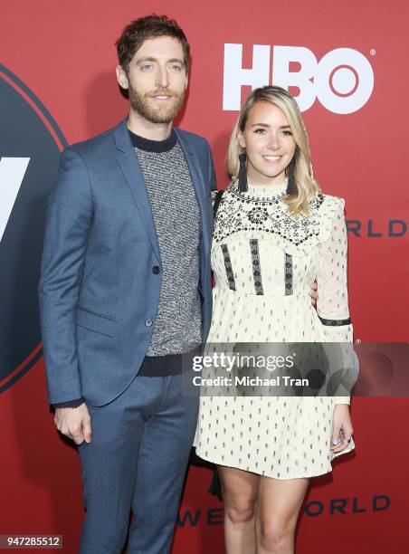 Thomas Middleditch and Mollie Gates arrive at the Los Angeles premiere of HBO's "Westworld" season 2 held at The Cinerama Dome on April 16, 2018 in...