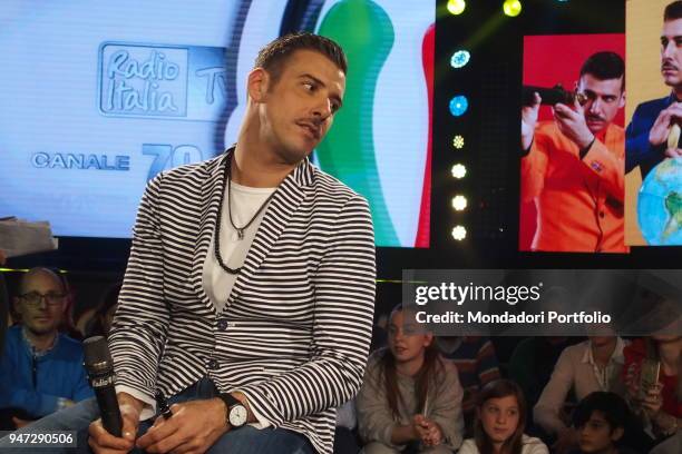 The singer-songwriter Francesco Gabbani presenting the preview of his new album Magellano at Radio Italia. Milan, Italy. 27th April 2017