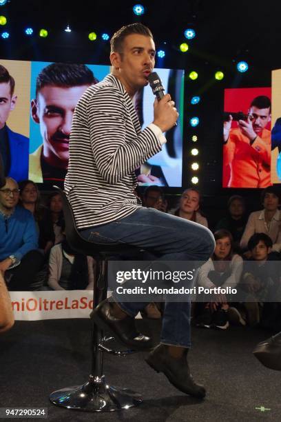 The singer-songwriter Francesco Gabbani presenting the preview of his new album Magellano at Radio Italia. Milan, Italy. 27th April 2017