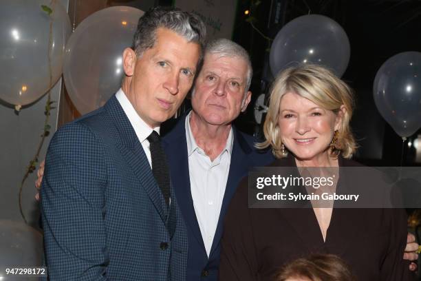 Stefano Tonchi, John Lyons and Martha Stewart attend Edible Schoolyard NYC 2018 Spring Benefit at 180 Maiden Lane on April 16, 2018 in New York City.