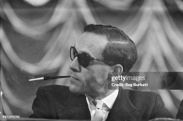British Liberal Party politician Jeremy Thorpe , smoking a cigarette and wearing sunglasses, at the Liberal Party conference in Brighton, UK, 14th...