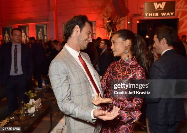 Rodrigo Santoro and Thandie Newton attend the Los Angeles Season 2 premiere of the HBO Drama Series WESTWORLD at The Cinerama Dome on April 16, 2018...