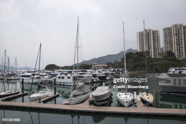 Yachts are moored at a marina in Discovery Bay, a residential project developed by Hong Kong Resort Co., on Lantau Island in Hong Kong, China, on...