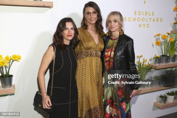 Ruthie Vexler, Bridget Moynahan and Becca Parrish attend Edible Schoolyard NYC 2018 Spring Benefit at 180 Maiden Lane on April 16, 2018 in New York...