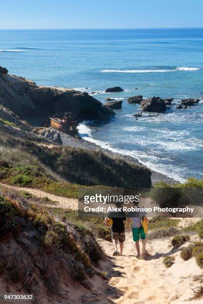 two boys walking to the beach - alentejo photos et images de collection