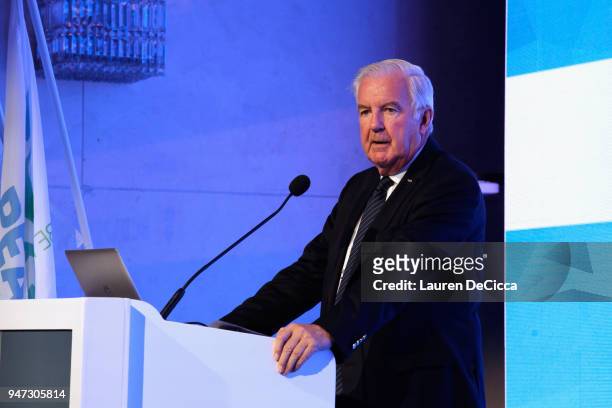 World Anti Doping Agency President Craig Reedie addresses during the United Through Sport & Sports Festival on day three of the SportAccord at...