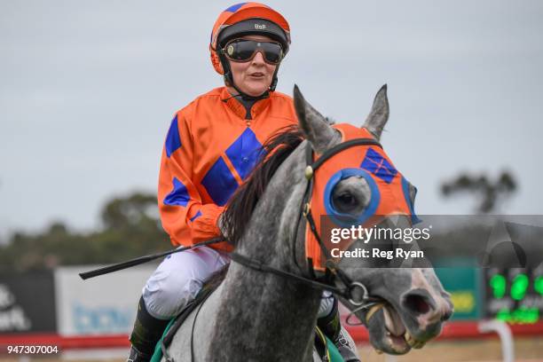 Nikita Beriman returns to the mounting yard on What a Hoot after winning the Prestige Jayco 30th Anniversary BM64 Handicap, at Geelong Racecourse on...