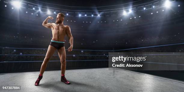 wrestling show. wrestler in a bright sport clothes and face mask in the ring - boxing or wrestling ring or cage animal stock pictures, royalty-free photos & images