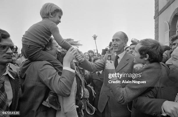 French minister of economy and finance Valery Giscard d'Estaing in Chamalières , town whom he's the mayor of, announces his candidacy for the...