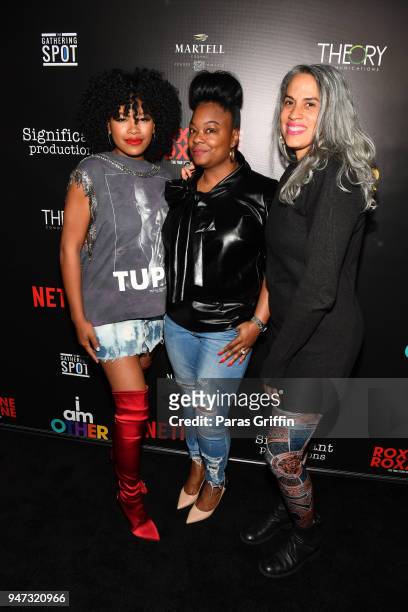 Actress Chante Adams, rapper Roxanne Shante, and producer MiMi Valdes attend "Roxanne Roxanne" Atlanta Screening VIP Q&A and Afterparty at The...