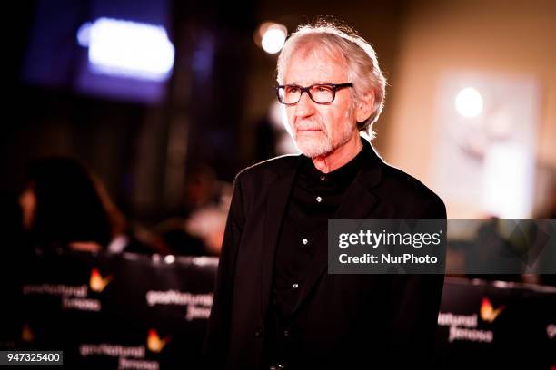 Spanish actor Jose Sacristan poses on the red carpet outside of the Cervantes Theatre on April 16, 2018 in Malaga, Spain, during 21th International...