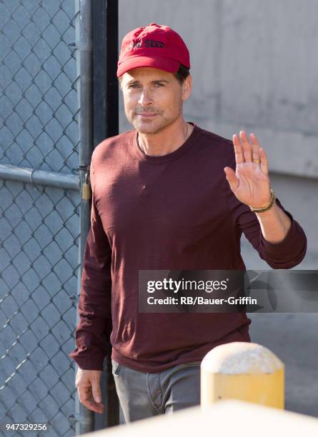 Rob Lowe is seen at 'Jimmy Kimmel Live' on April 16, 2018 in Los Angeles, California.