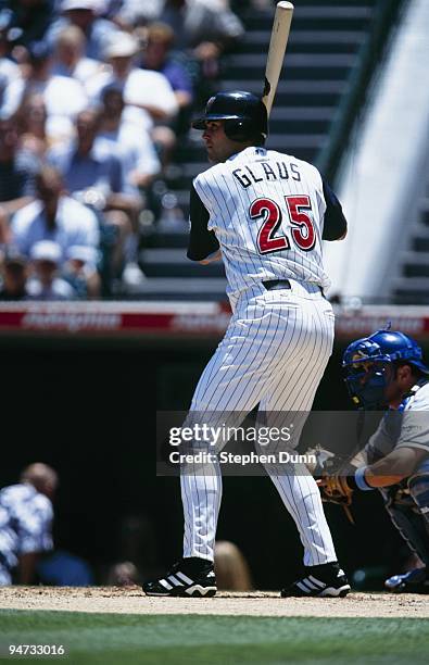 Troy Glaus of the Anaheim Angels bats during their game against the Los Angeles Dodgers at Edison Field on June 17, 2001 in Anaheim, California. The...