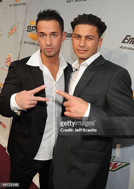 Personalities Mike "The Situation" Sorrentino and Pauly Delvecchio arrives at Spike TV's 7th Annual Video Game Awards at the Nokia Event Deck at LA...