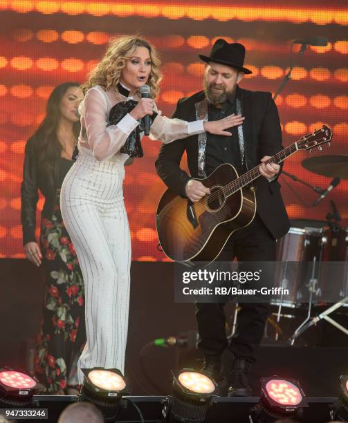 Kristian Bush and Jennifer Nettles of the country duo 'Sugarland' are seen at 'Jimmy Kimmel Live' on April 16, 2018 in Los Angeles, California.