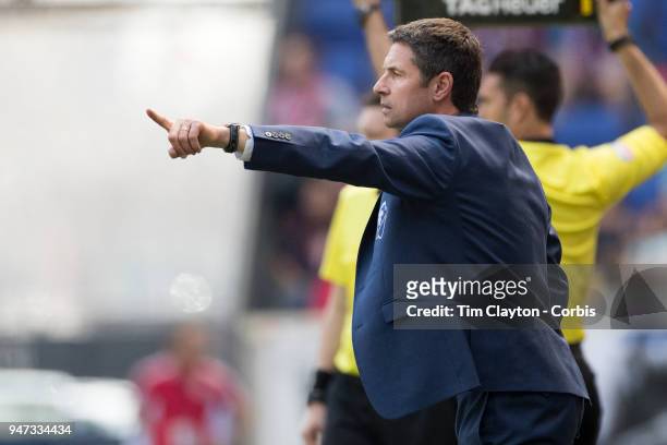 Remi Garde, head coach of Montreal Impact on the sideline during the New York Red Bulls Vs Montreal Impact MLS regular season game at Red Bull Arena...
