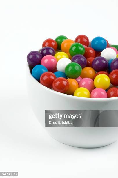 candy gum balls on white background - chewed ball stock pictures, royalty-free photos & images