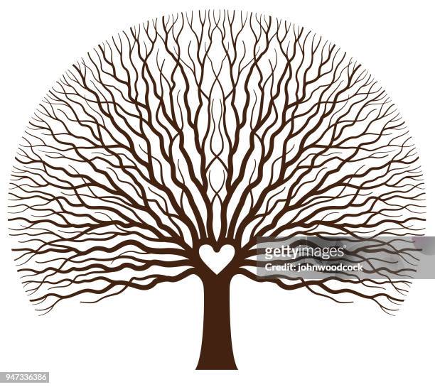 big oak heart tree illustration - tree roots stock illustrations