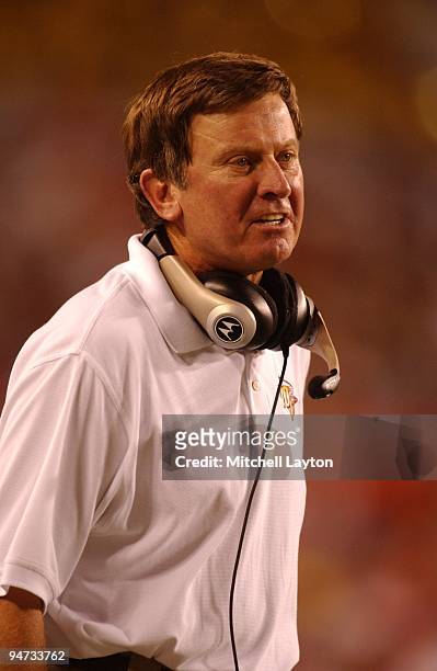 Steve Spurrier, head coach of the Washington Redskins, looks on during a NFL pre season football game against the Pittsburgh Steelers on August 18,...