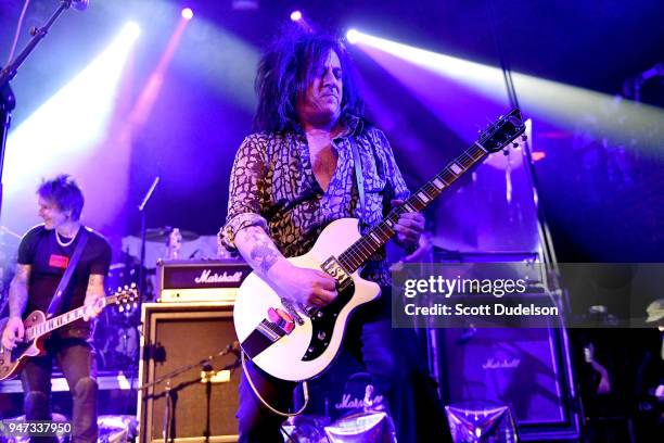 Guitarist Steve Stevens performs onstage during the Above Ground concert benefiting MusiCares at Belasco Theatre on April 16, 2018 in Los Angeles,...