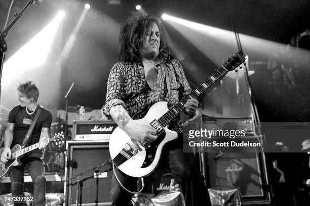 Guitarist Steve Stevens performs onstage during the Above Ground concert benefiting MusiCares at Belasco Theatre on April 16, 2018 in Los Angeles,...