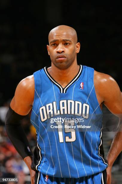 Vince Carter of the Orlando Magic looks on during the game against the Golden State Warriors at Oracle Arena on December 5, 2009 in Oakland,...