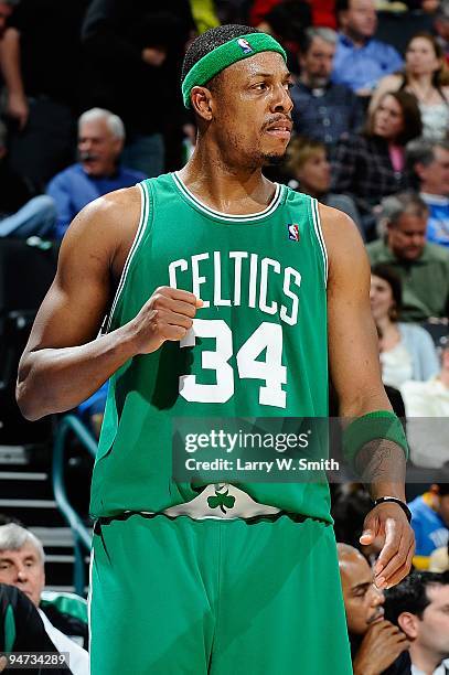 Paul Pierce of the Boston Celtics celebrates after a play against the Oklahoma City Thunder during the game on December 4, 2009 at the Ford Center in...