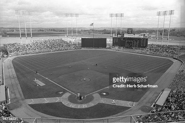 Overall view of Minnesota Twins vs Kansas City Athletics during game at Metropolitan Stadium. Bloomington, MN 5/9/1964 CREDIT: Herb Scharfman