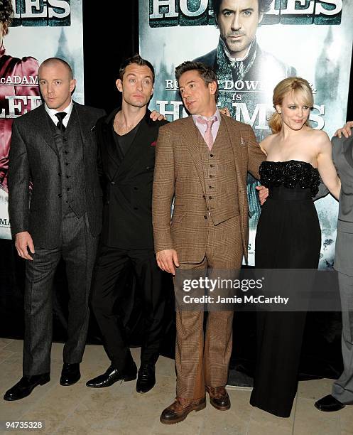 Director Guy Ritchie, Actor Jude Law, Actor Robert Downey Jr., and Actress Rachel McAdams attend the New York premiere of "Sherlock Holmes" at the...