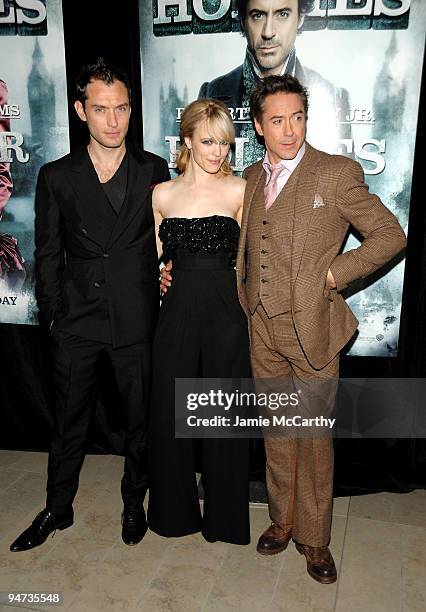 Actor Jude Law, Actress Rachel McAdams, and actor Robert Downey Jr. Attend the New York premiere of "Sherlock Holmes" at the Alice Tully Hall,...