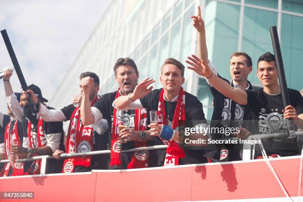 Ruud Hesp of PSV, Luuk de Jong of PSV, Daniel Schwaab of PSV, Hirving Lozano of PSV leaving the stadium during the champions parade during the PSV...