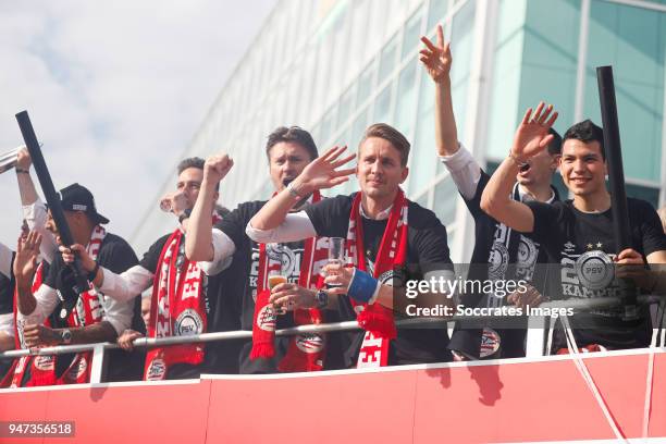 Ruud Hesp of PSV, Luuk de Jong of PSV, Daniel Schwaab of PSV, Hirving Lozano of PSV leaving the stadium during the champions parade during the PSV...