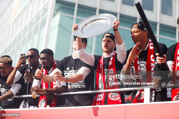 Joshua Brenet of PSV, Derrick Luckassen of PSV, Marco van Ginkel of PSV, Jorrit Hendrix of PSV, Eloy Room of PSV, leaving the stadium during the...