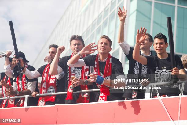 Ruud Hesp of PSV, Luuk de Jong of PSV, Daniel Schwaab of PSV, Hirving Lozano of PSV leaving the stadium during the champions parade during the PSV...