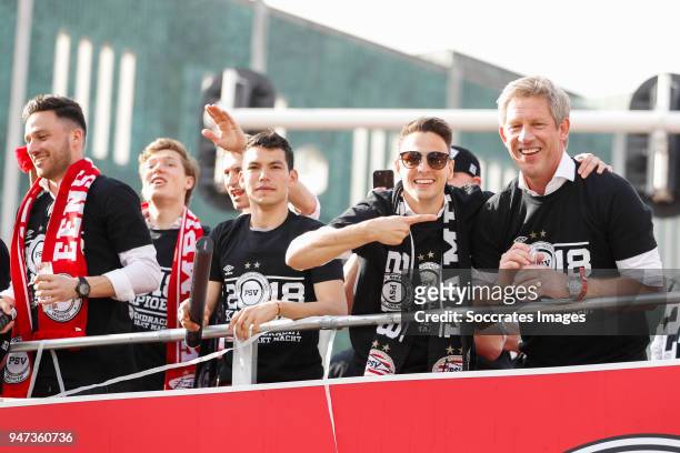 Luuk Koopmans of PSV, Hirving Lozano of PSV, Santiago Arias of PSV, Marcel Brands of PSV leaving the stadium during the champions parade during the...