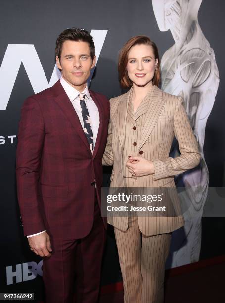 James Marsden and Evan Rachel Wood attend the Premiere of HBO's "Westworld" Season 2 at The Cinerama Dome on April 16, 2018 in Los Angeles,...