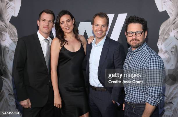 Jonathan Nolan, Lisa Joy, Casey Bloys and J.J. Abrams attend the Premiere of HBO's "Westworld" Season 2 at The Cinerama Dome on April 16, 2018 in Los...