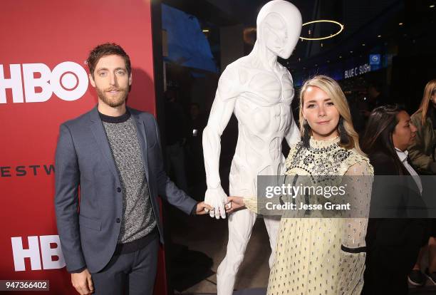 Thomas Middleditch and Mollie Gates attend the Premiere of HBO's "Westworld" Season 2 at The Cinerama Dome on April 16, 2018 in Los Angeles,...