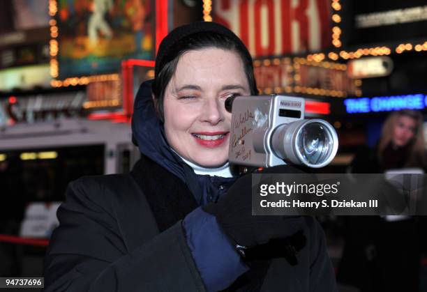 Actress Isabella Rossellini attends a screening of The Babelgum Metropolis Art Prize winning art videos in Duffy Square on December 17, 2009 in New...