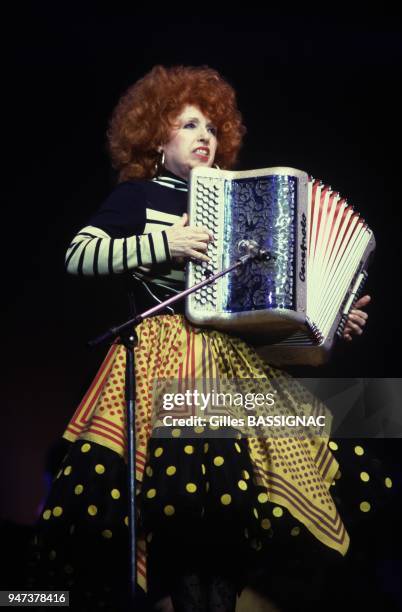 French Accordion Player Yvette Horner On TV Set, Paris, April 9, 1988.