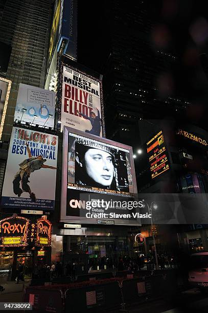 The atmosphere at screening of The Babelgum Metropolis Art Prize winning art videos in Duffy Square on December 17, 2009 in New York City.