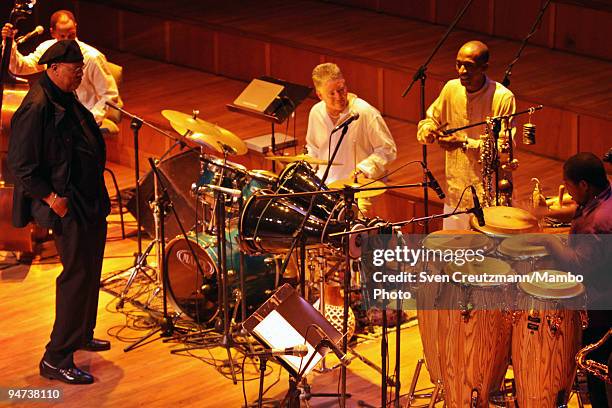 Chucho Valdes , Cuban piano player and five-time Grammy award winner, directs the musicians of his new group Afrocuban Messengers, during a concert...