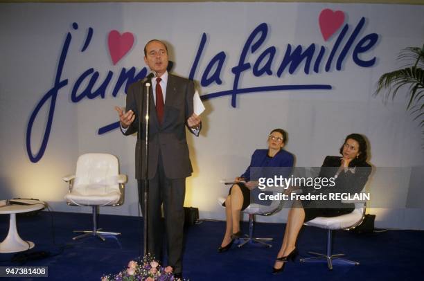 Jacques Chirac And Secretary For Health Michele Barzach on Right at the Family Forum, Paris, March 12, 1988.