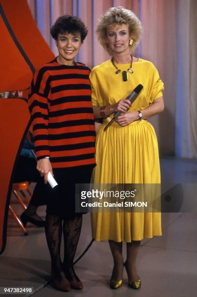 Presenters Fabienne Egal And Evelyne Leclercq On Set of Show Tournez Maneges, Paris, April 1987.