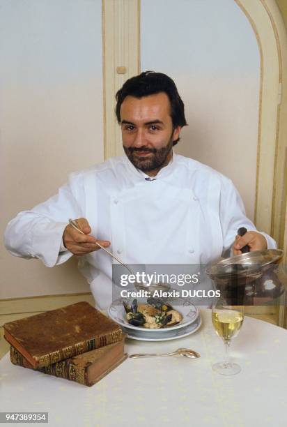 Chef Alain Ducasse Presents His Matelote Du Poissonnier, Paris, January 1989.